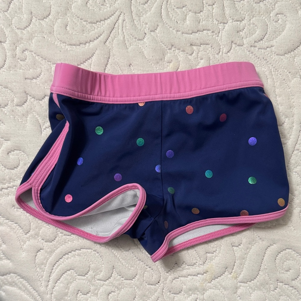Mini Biden Girls Navy Blue Polka Dot Swim Shorts with Pink Trim Size 5/6